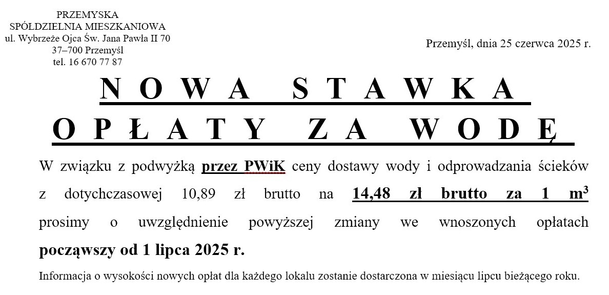 Czytaj więcej: Zmiana ceny wody